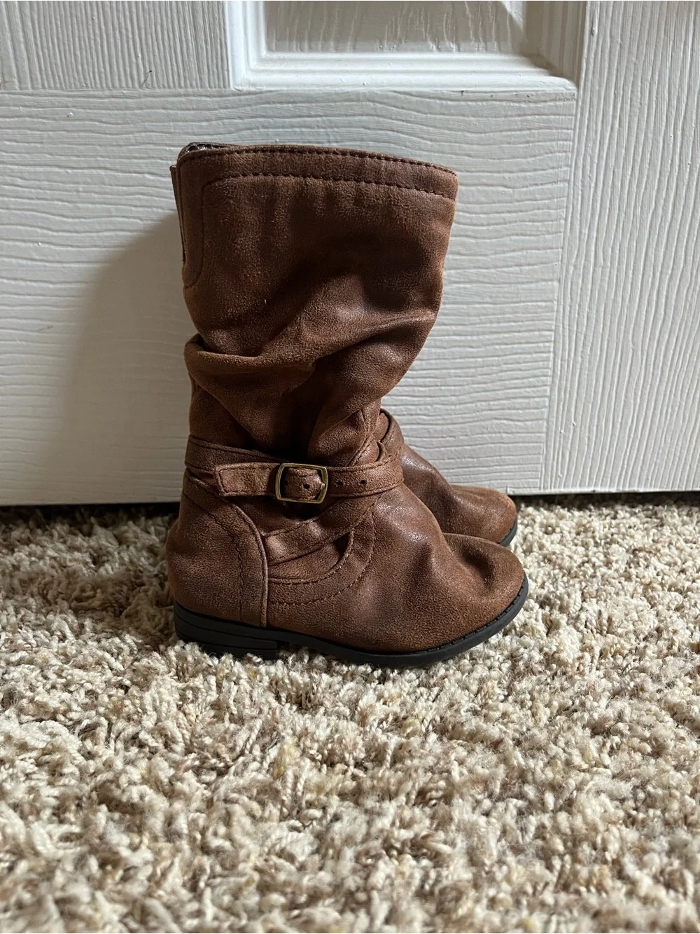 Kids Brown Faux-Leather Slouch Boots